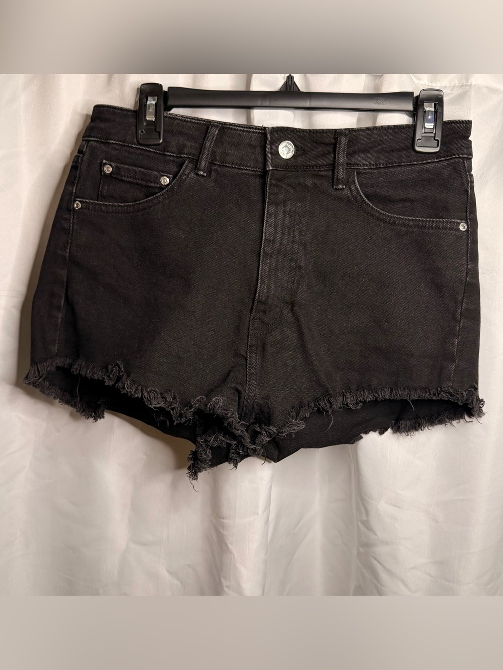 Zara Black Frayed Hem Denim Shorts Size 8